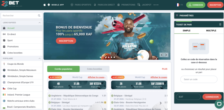 22bet New Zealand, sports betting homepage